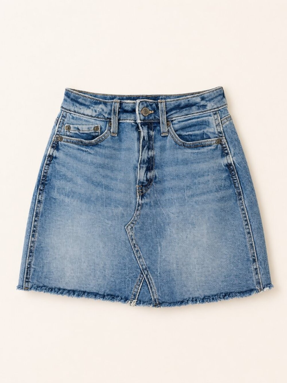 SO Womens Denim Mini Skirt Size 0 24 Light Wash Distressed Raw Hem Stretch
